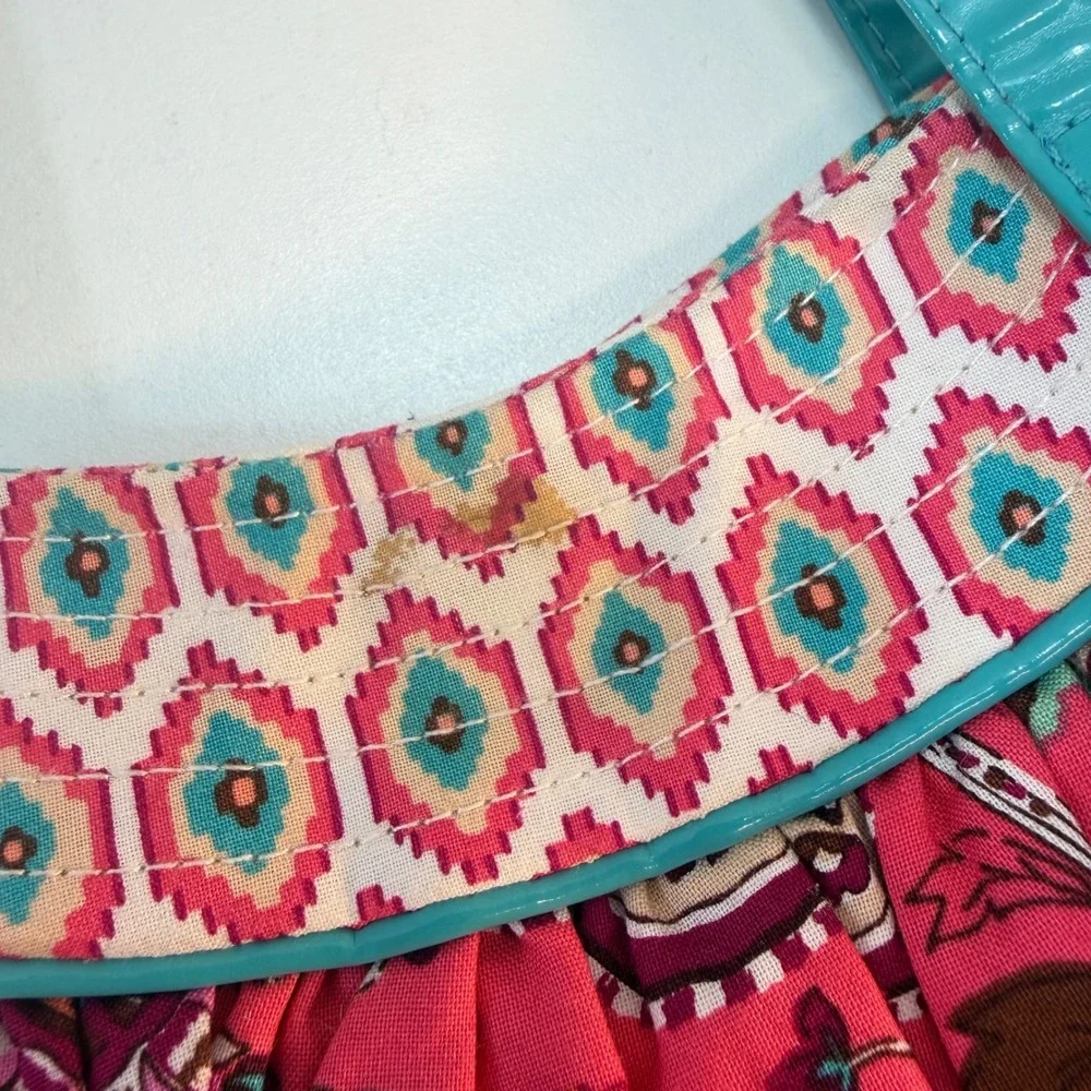 Vera Bradley Ruffle Cha Cha Purse Tote Bag Call Me Coral Fabric Teal Handle